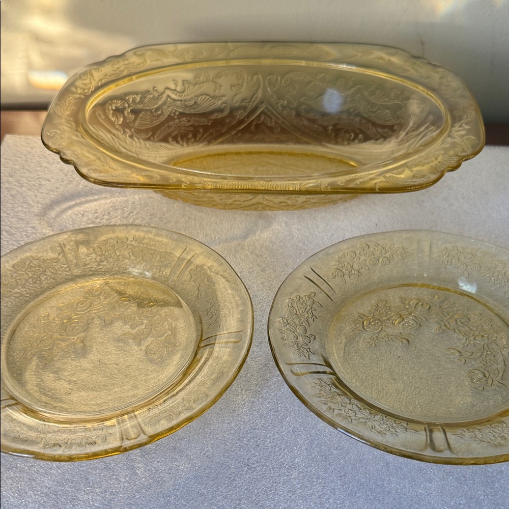 Vintage Yellow Glass Dish Set 4 pieces